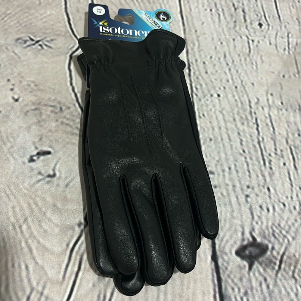 NWT Isotoner Men's Sleekheat Smart Touch Screen Winter Gloves Black Size L.